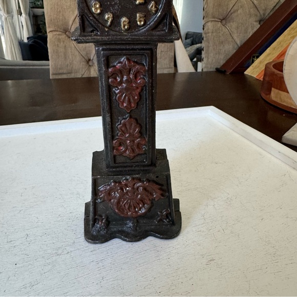 Antique Vintage Cast Iron Grandfather Clock Bank Collectible - Picture 3 of 11